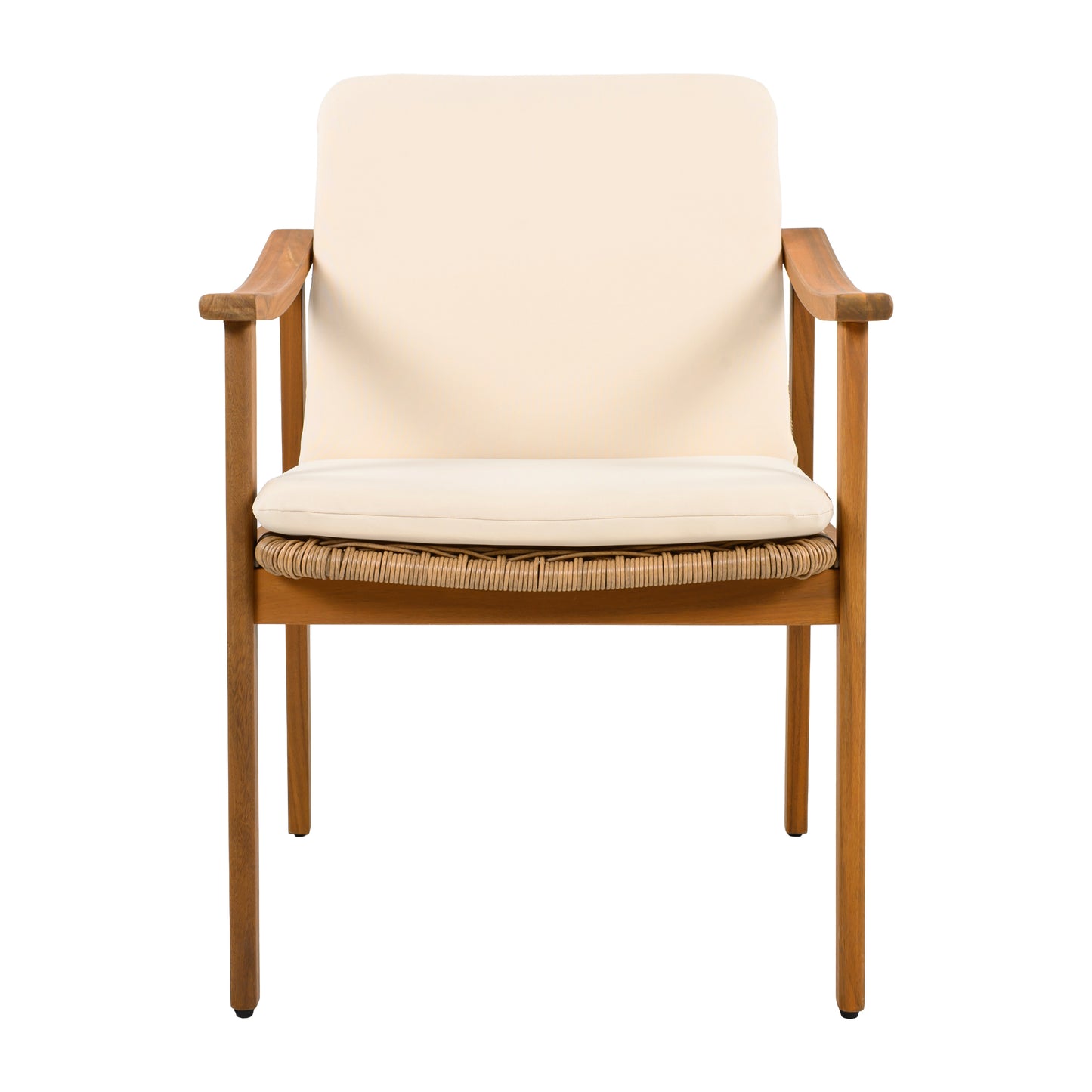 Demorivor Outdoor Dining Chairs Set of 2, Teak Color Acacia Wood Frame,Waterproof Cushion