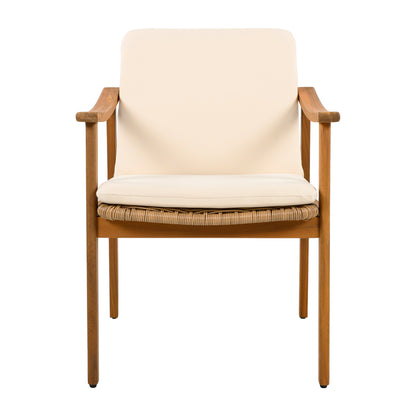 Demorivor Outdoor Dining Chairs Set of 2, Teak Color Acacia Wood Frame,Waterproof Cushion