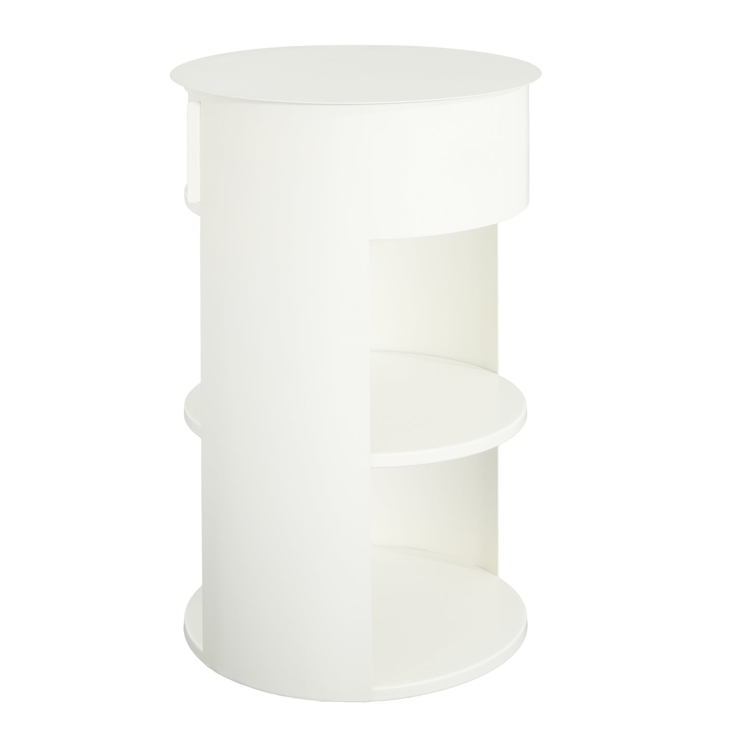 Somatilae Indoor 3-Tier Metal Round Side Table with Sliding Door Cabinet