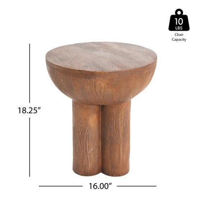 Irisal Outdoor Patio Three-Legged Wood-Grain Round MGO Side Table, Brown