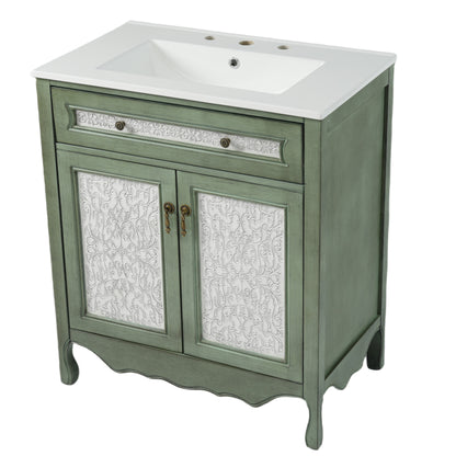 Dadaesque Antique Pattern Bathroom Vanity with Rectangle Ceramic Sink