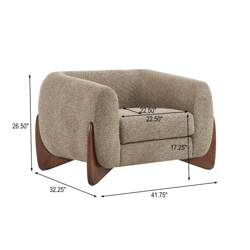 Zelora Modern Upholstered Boucle Club Chair, Birch Wood