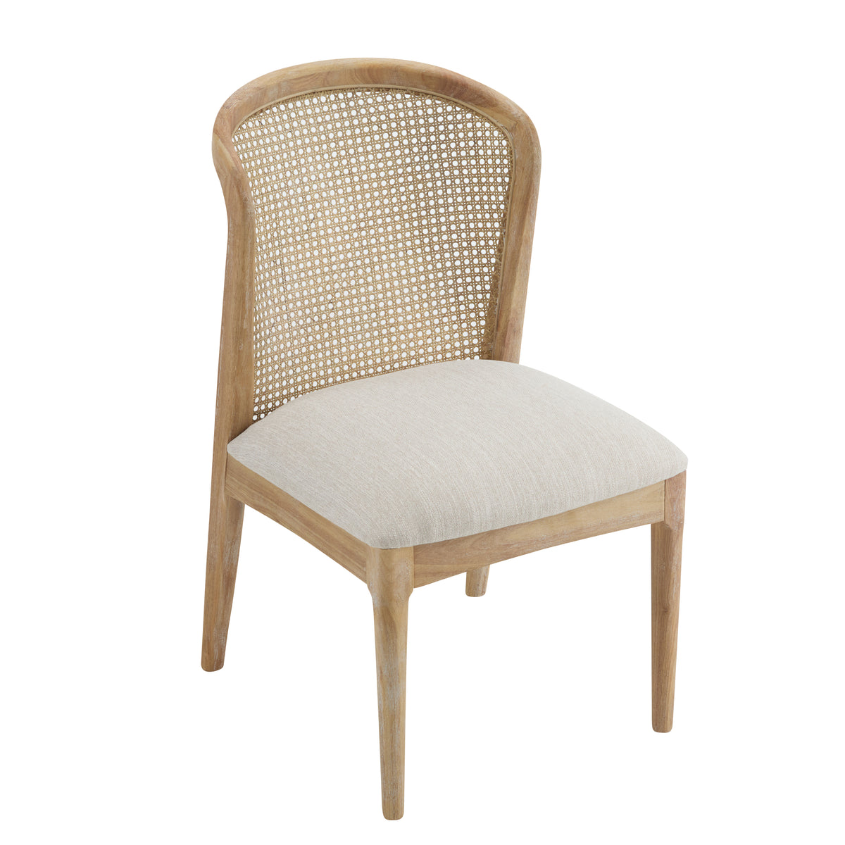 Diaphanous Lilia Dining Chairs Set of 2, Modern Dining Chair with Fabric Upholstery, Rubberwood Frame Kitchen Chairs with Cane Webbing, Extra Seat for Dining Room, Beige + Natural