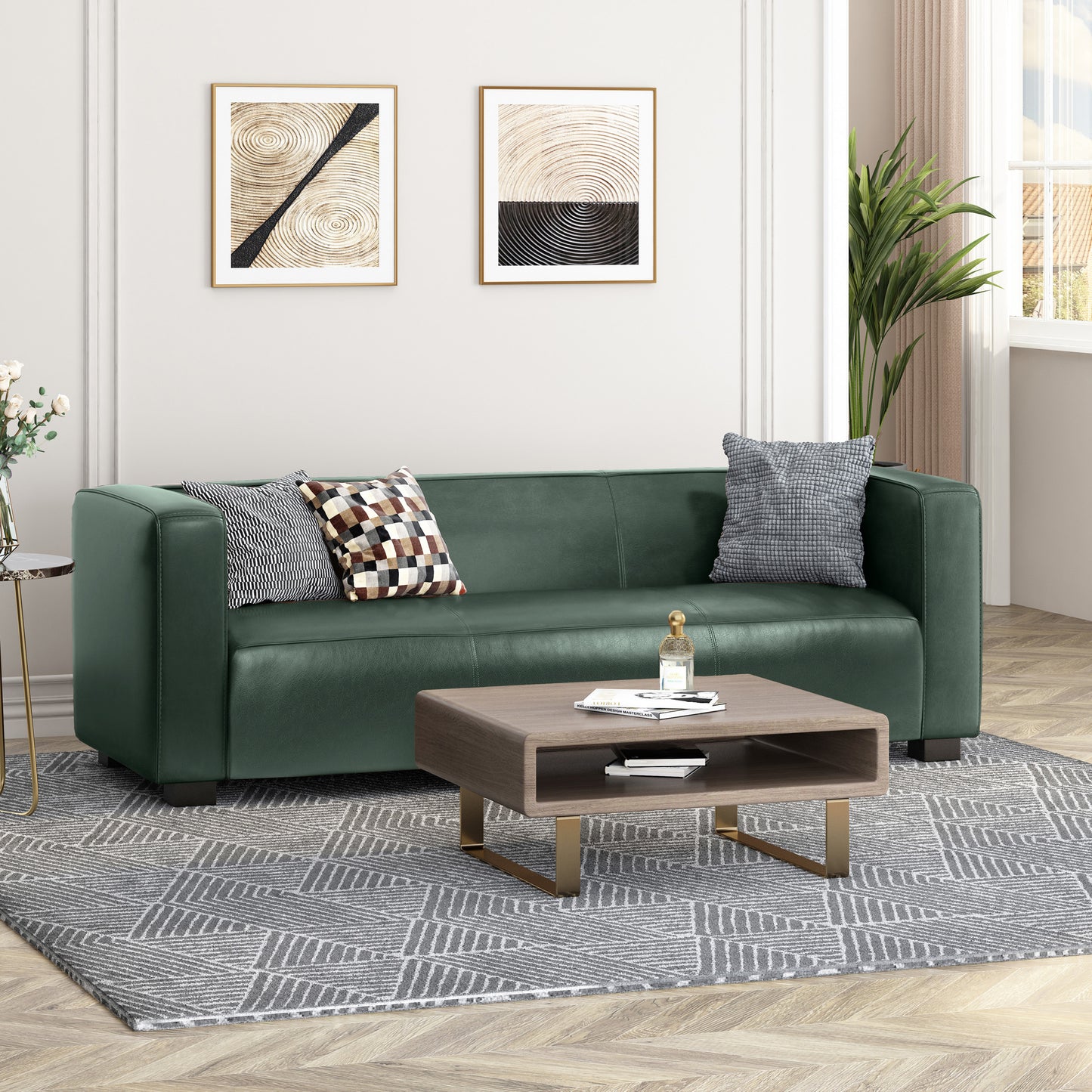 Minkler Contemporary Faux Leather 3 Seater Sofa