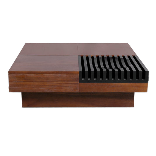 Leader Italian Vintage Style Acacia Wood Storage Coffee Table, Brown and Black