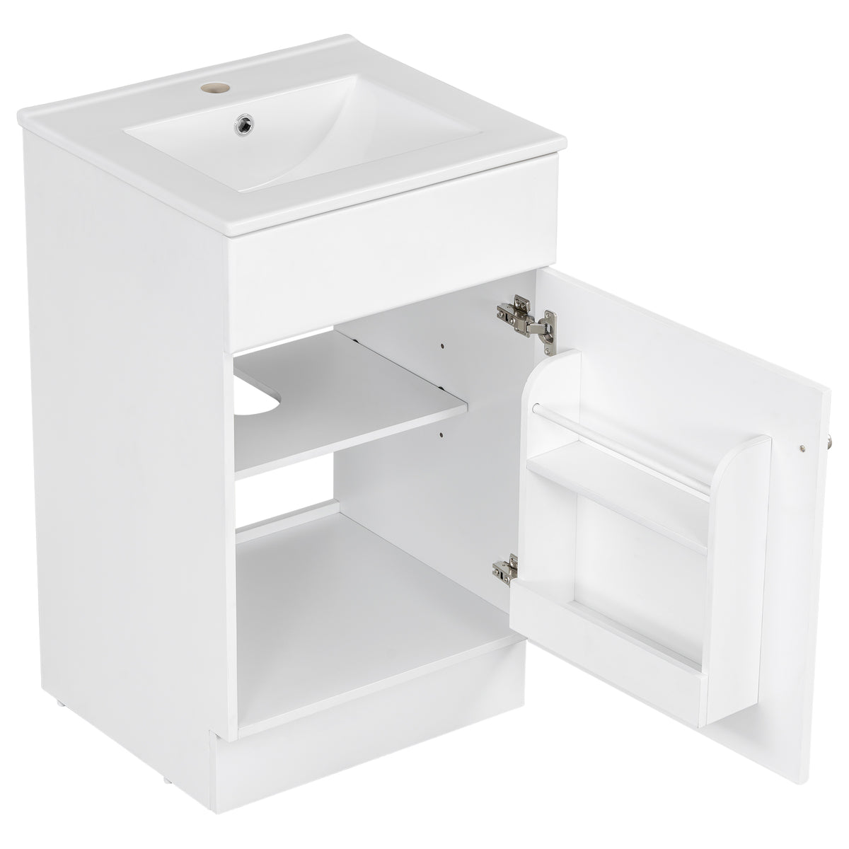 Effervescent Vanes Wood Frame 20" Bathroom Vanity with Ceramic Sink, Cabinet with Soft-Closing Door Shelf and Adjustable Shelf, Open Back, Metal Hardware, Storage/Organizer, White