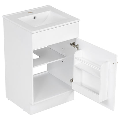 Effervescent Vanes Wood Frame 20" Bathroom Vanity with Ceramic Sink, Cabinet with Soft-Closing Door Shelf and Adjustable Shelf, Open Back, Metal Hardware, Storage/Organizer, White