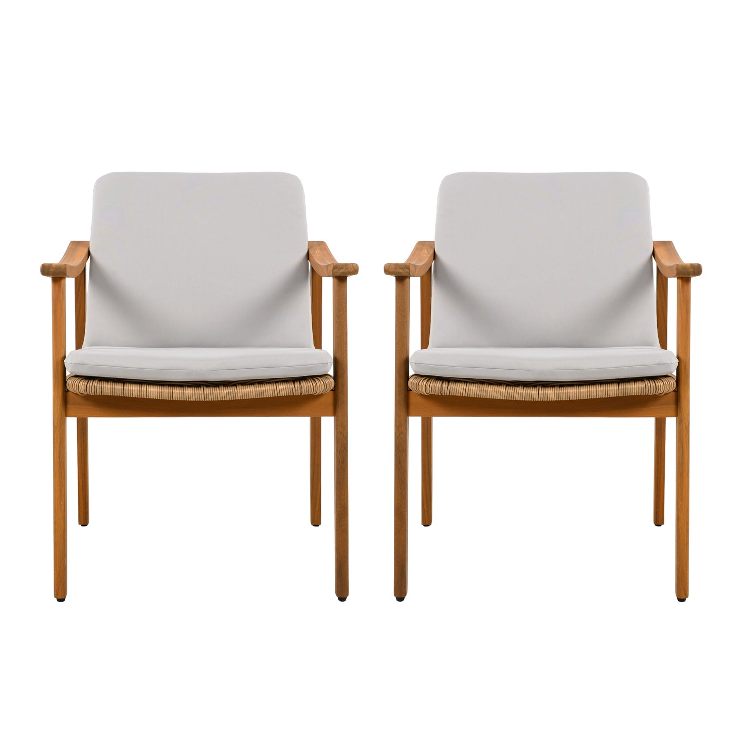 Demorivor Outdoor Dining Chairs Set of 2, Teak Color Acacia Wood Frame,Waterproof Cushion