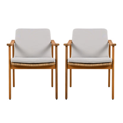 Demorivor Outdoor Dining Chairs Set of 2, Teak Color Acacia Wood Frame,Waterproof Cushion