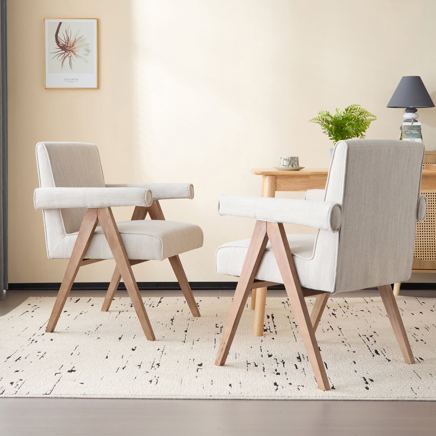 Soliner Indoor Fabric Solid Wood Dining Chair,Set of 2