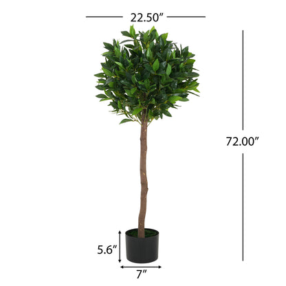 Aeron 49" Artificial Topiary Bay Tree Ball with Black Plastic Pot - 2pcs
