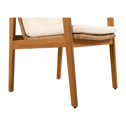 Demorivor Outdoor Dining Chairs Set of 2, Teak Color Acacia Wood Frame,Waterproof Cushion