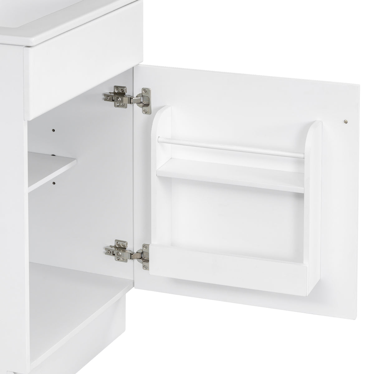 Effervescent Vanes Wood Frame 20" Bathroom Vanity with Ceramic Sink, Cabinet with Soft-Closing Door Shelf and Adjustable Shelf, Open Back, Metal Hardware, Storage/Organizer, White