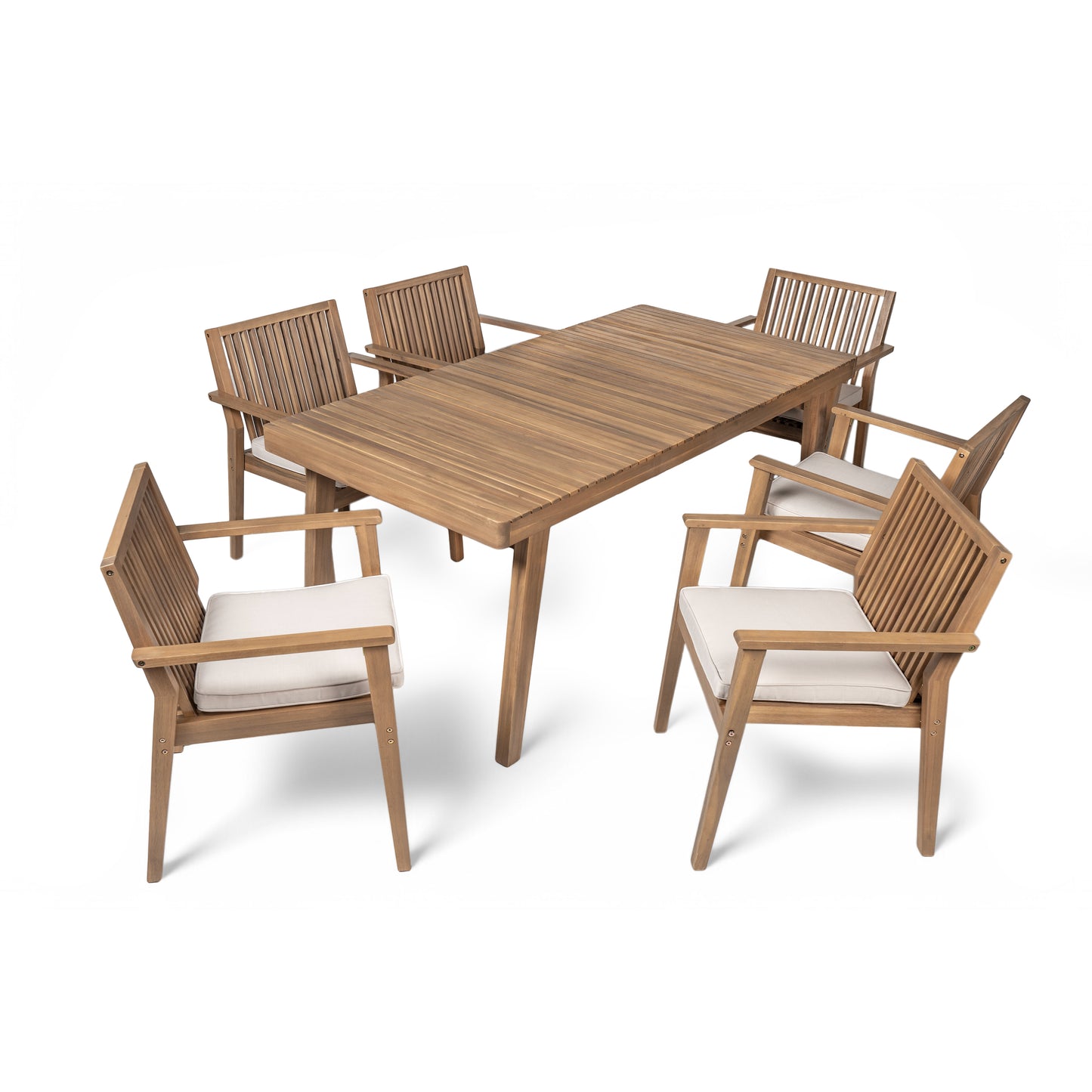 Somadorin Durable 7 - Piece Patio Furniture Set Acacia Wood Table and 6 Heavy-Duty Cushioned Chairs