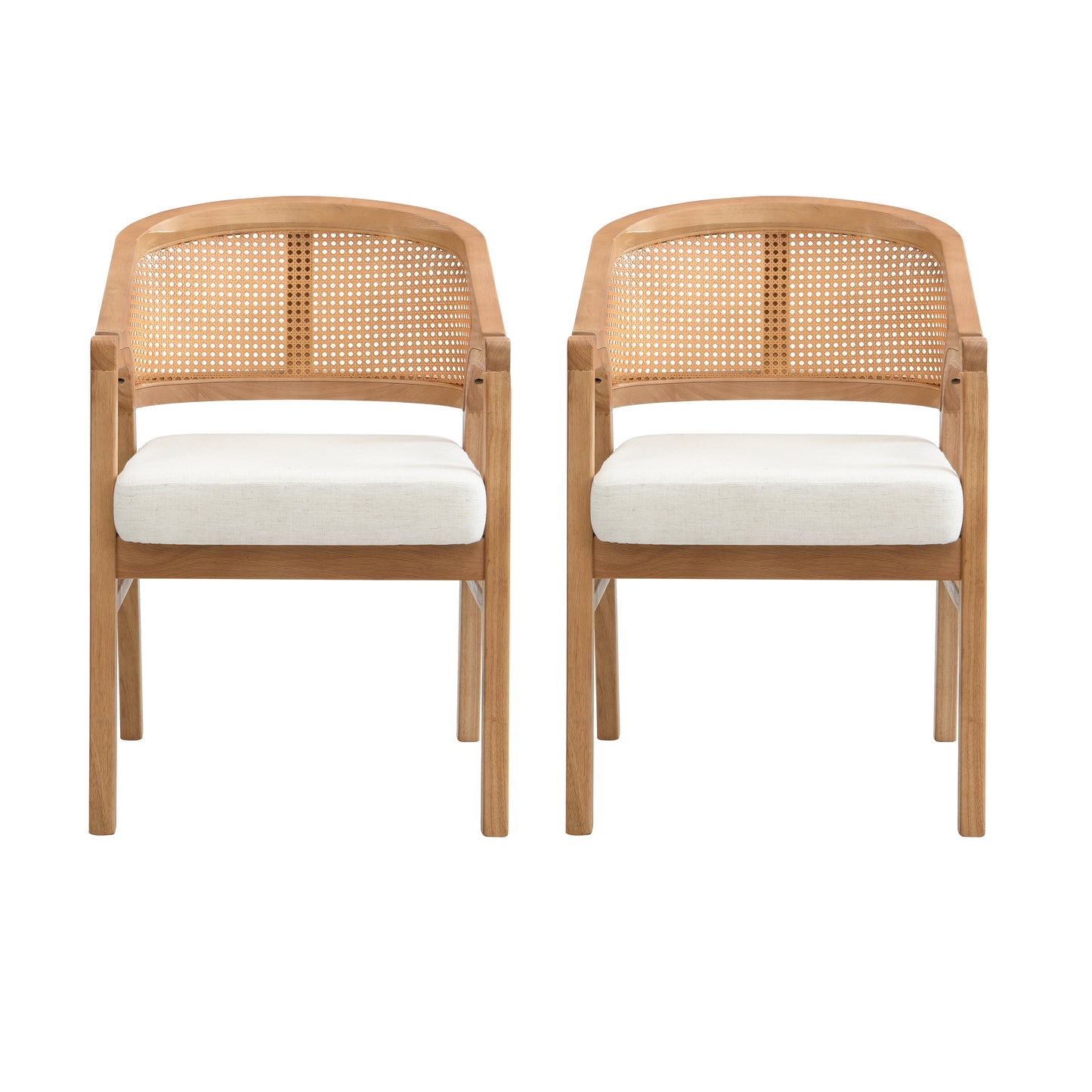 Malaneta Wooden Frame Dining Chair with rattan back,set of 2