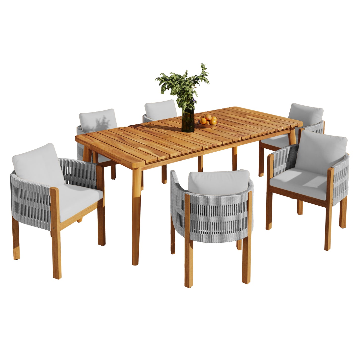 Sylvia Outdoor Dining Set with Acacia Wood Table and 6 Chairs,Waterproof Cushions