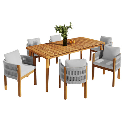 Sylvia Outdoor Dining Set with Acacia Wood Table and 6 Chairs,Waterproof Cushions