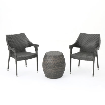 Alfheimr Outdoor 3 Piece Grey Wicker Stacking Chair Chat Set