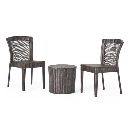 Capella Outdoor 3 Piece Multi-brown Wicker Stacking Chair Chat Set