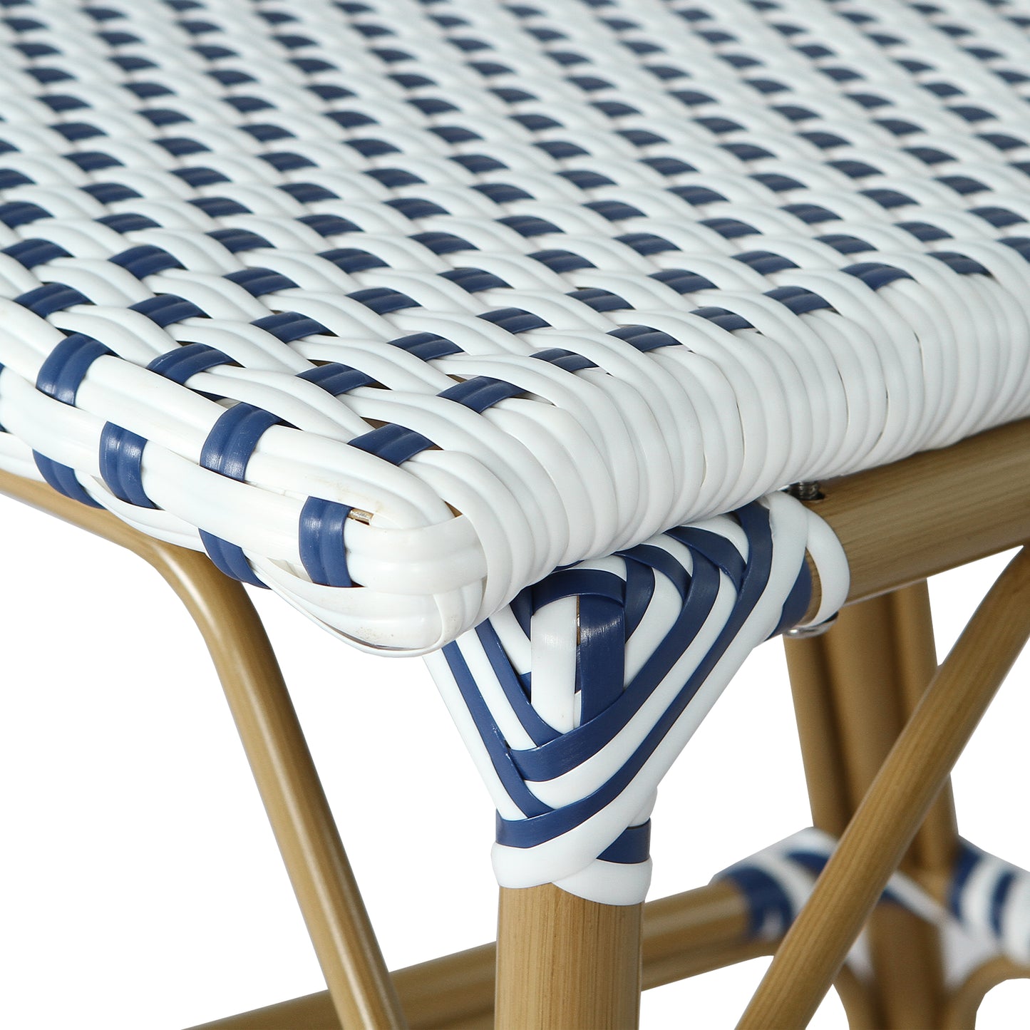 Altocanin 29.5" Outdoor PE Rattan French Barstool, White and Blue(Set of 2)
