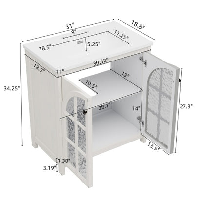 ‌Nexrail 31" Vintage Bathroom Vanity with Ceramic Sink, with Bronze Pulls and Tempered Glass
