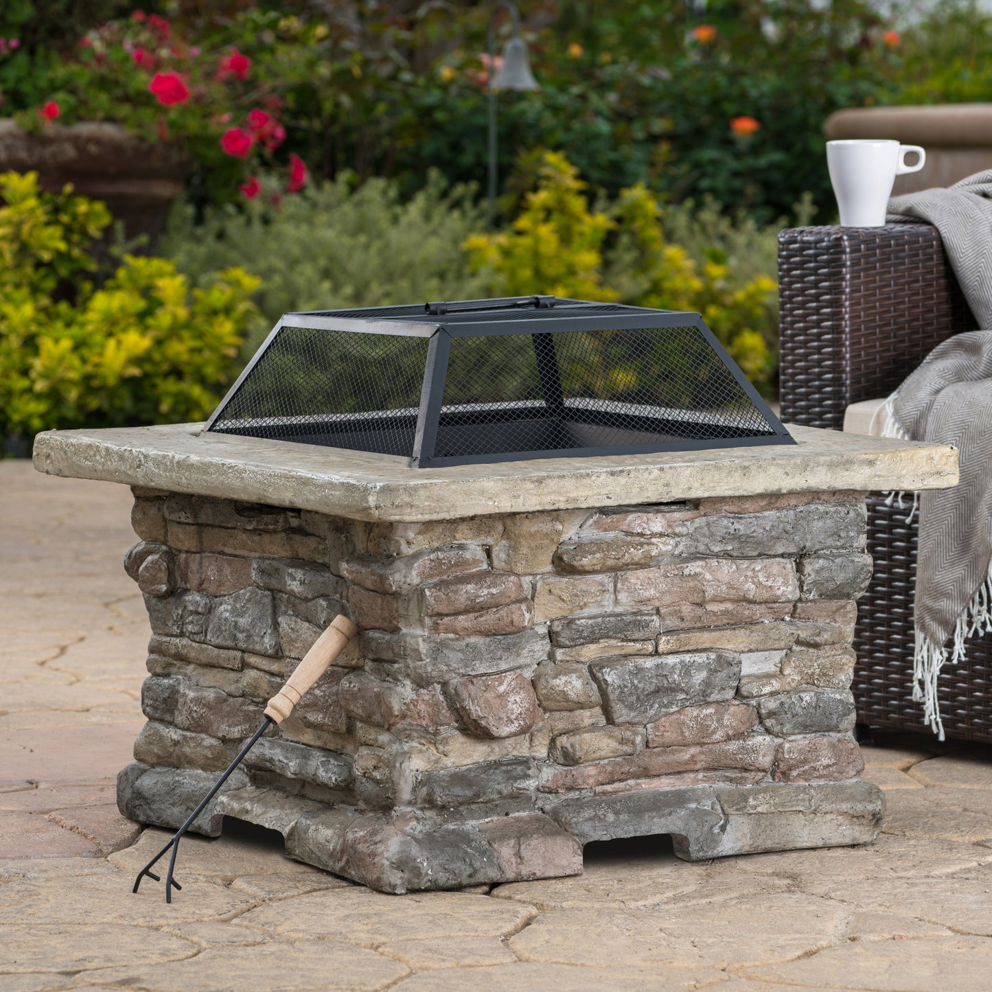 Tundra Square Natural Stone Finish Fire Pit