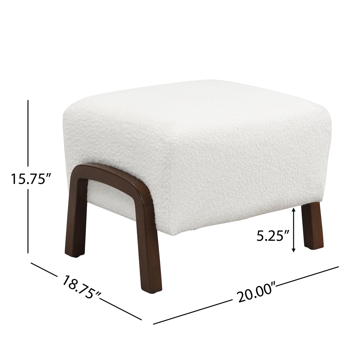 Sorena Upholstered Ottoman, Wooden Legs, White, Boucle