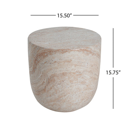Glenhurst Outdoor Lightweight Concrete Side Table,Travertine Finish