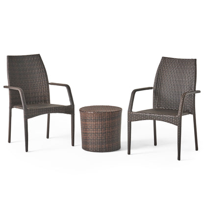 Dawson Outdoor 3 Piece Multi-brown Wicker Stacking Chair Chat Set