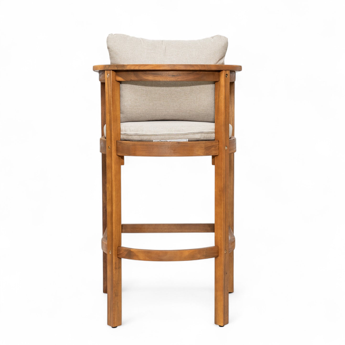 Abacoa Outdoor Barstool,Acacia Wood Finish with Beige Cushion, Set of 2