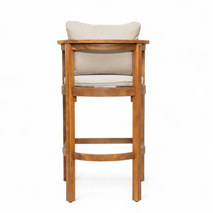 Abacoa Outdoor Barstool,Acacia Wood Finish with Beige Cushion, Set of 2