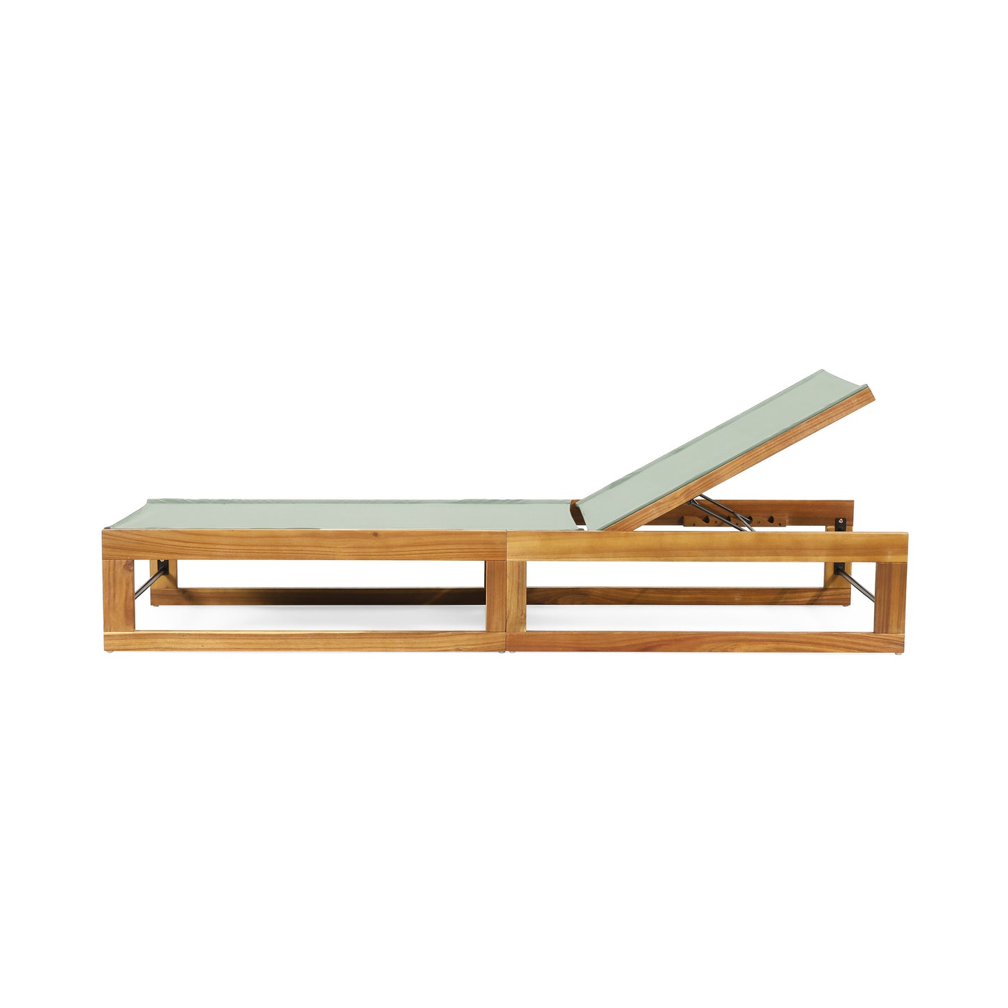 Leavitt Outdoor Mesh and Wood Adjustable Chaise Lounge, Black and Teak