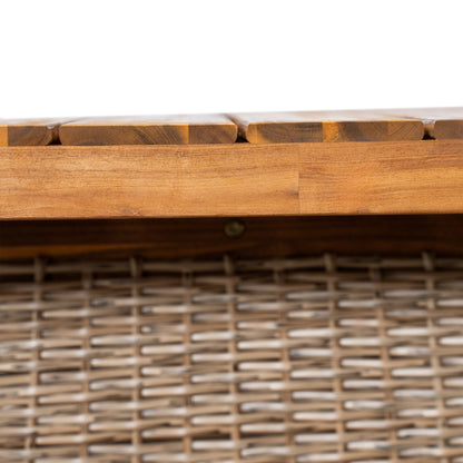 Vireor Outdoor Acacia Wood Dining Table,Slatted Tabletop and Handwoven Rattan Legs