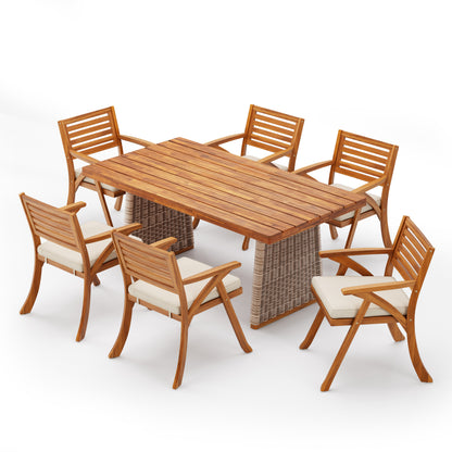 Eulaliy Outdoor 7 Pieces Chat Set,Include 6 Dining Chair With Cushion,1 Dining Table
