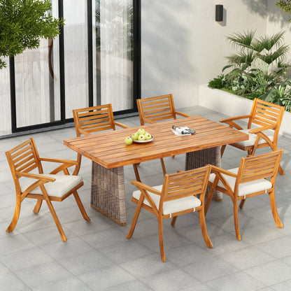 Eulaliy Outdoor 7 Pieces Chat Set,Include 6 Dining Chair With Cushion,1 Dining Table