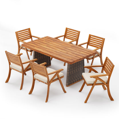 Eulaliy Outdoor 7 Pieces Chat Set,Include 6 Dining Chair With Cushion,1 Dining Table