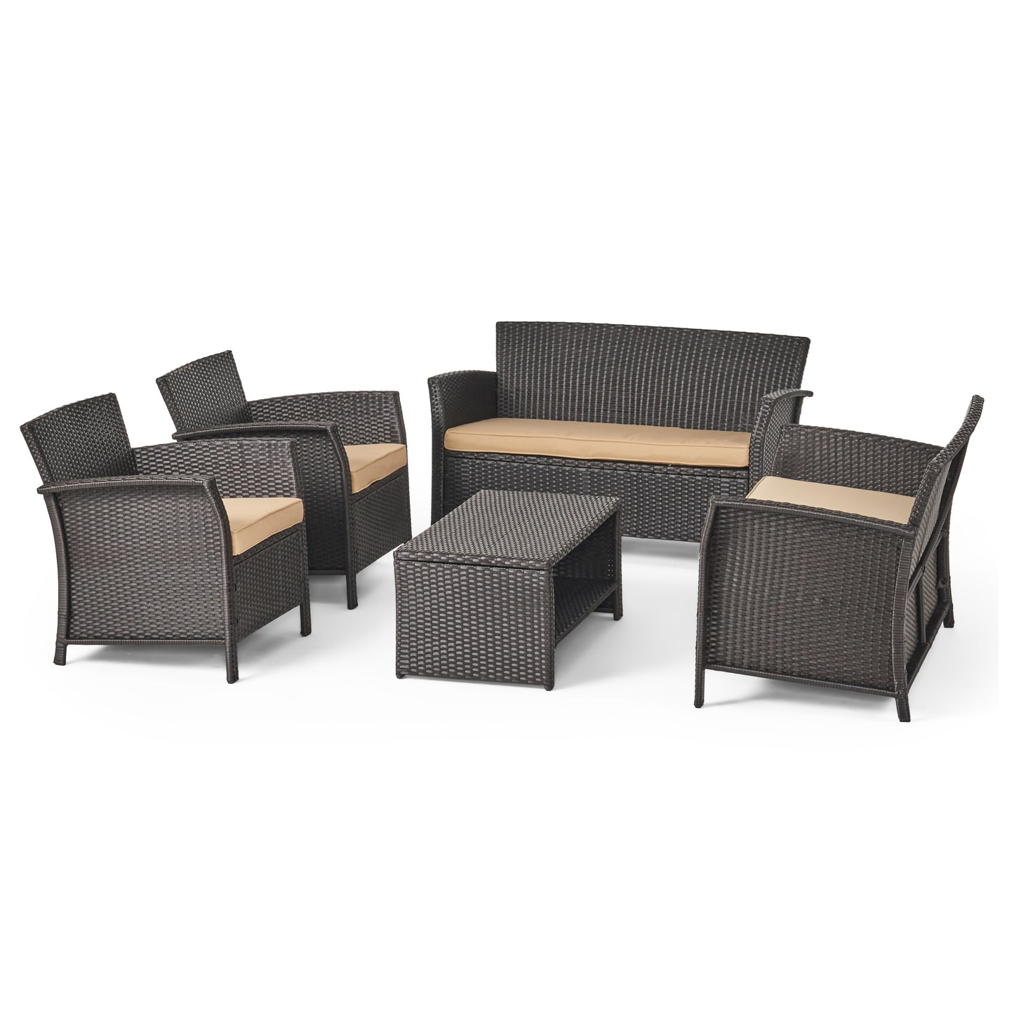 Lucia Outdoor 6-Seater Wicker Conversation Set with Coffee Table