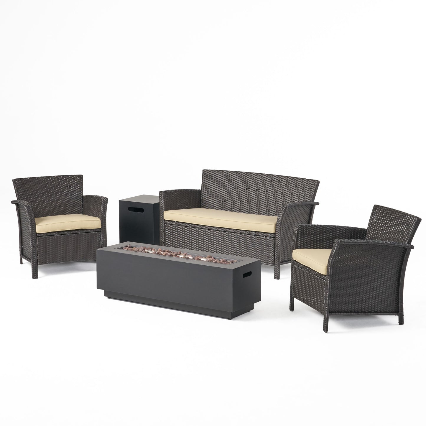 Mason Outdoor 4 Seater Wicker Chat Set with Fire Pit