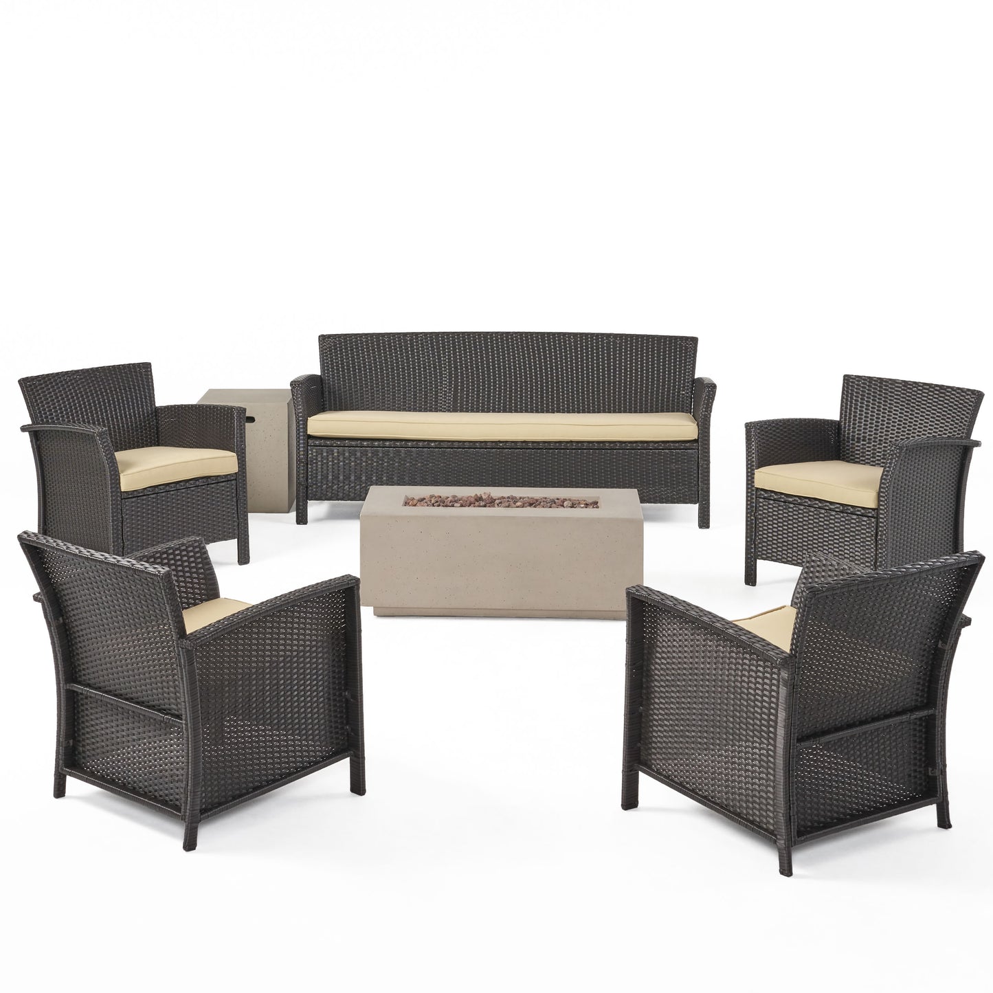 Mason Outdoor 4-Seater Wicker Chat Set with Fire Pit