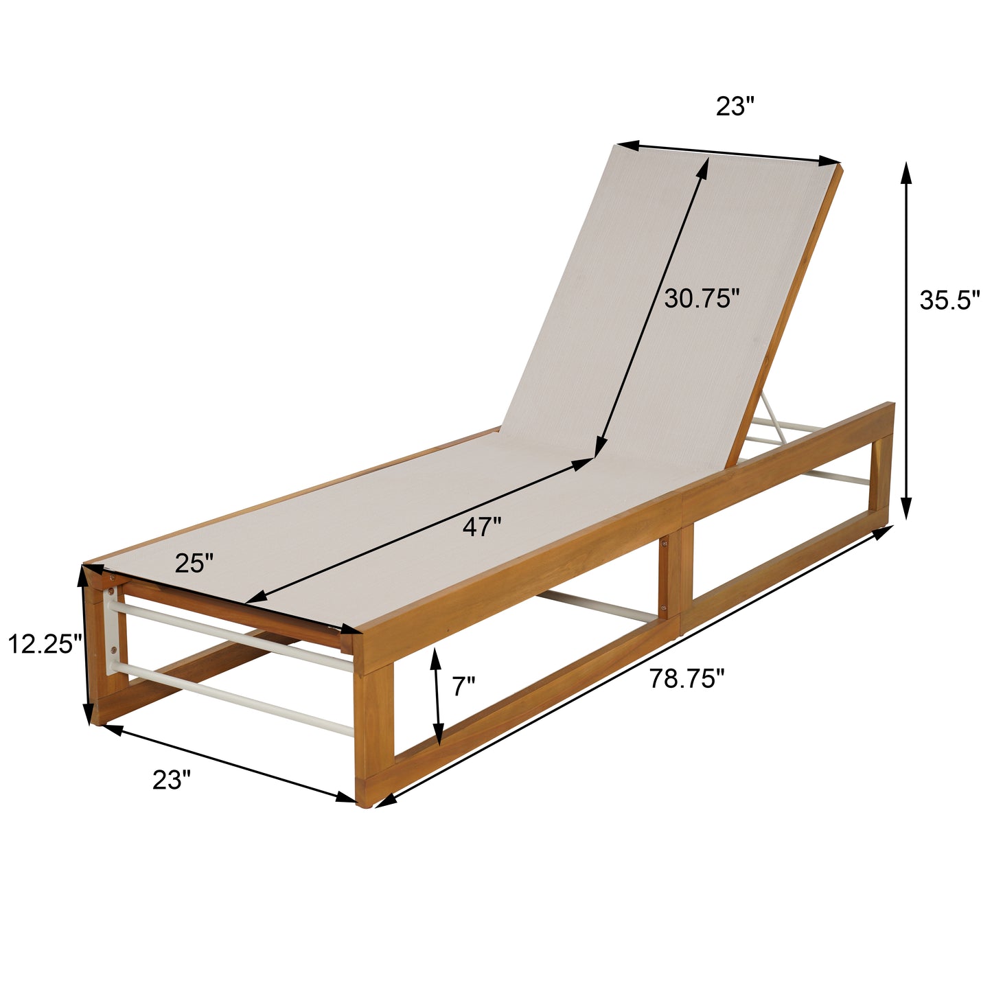 Leavitt Outdoor Mesh and Wood Adjustable Chaise Lounge, Black and Teak