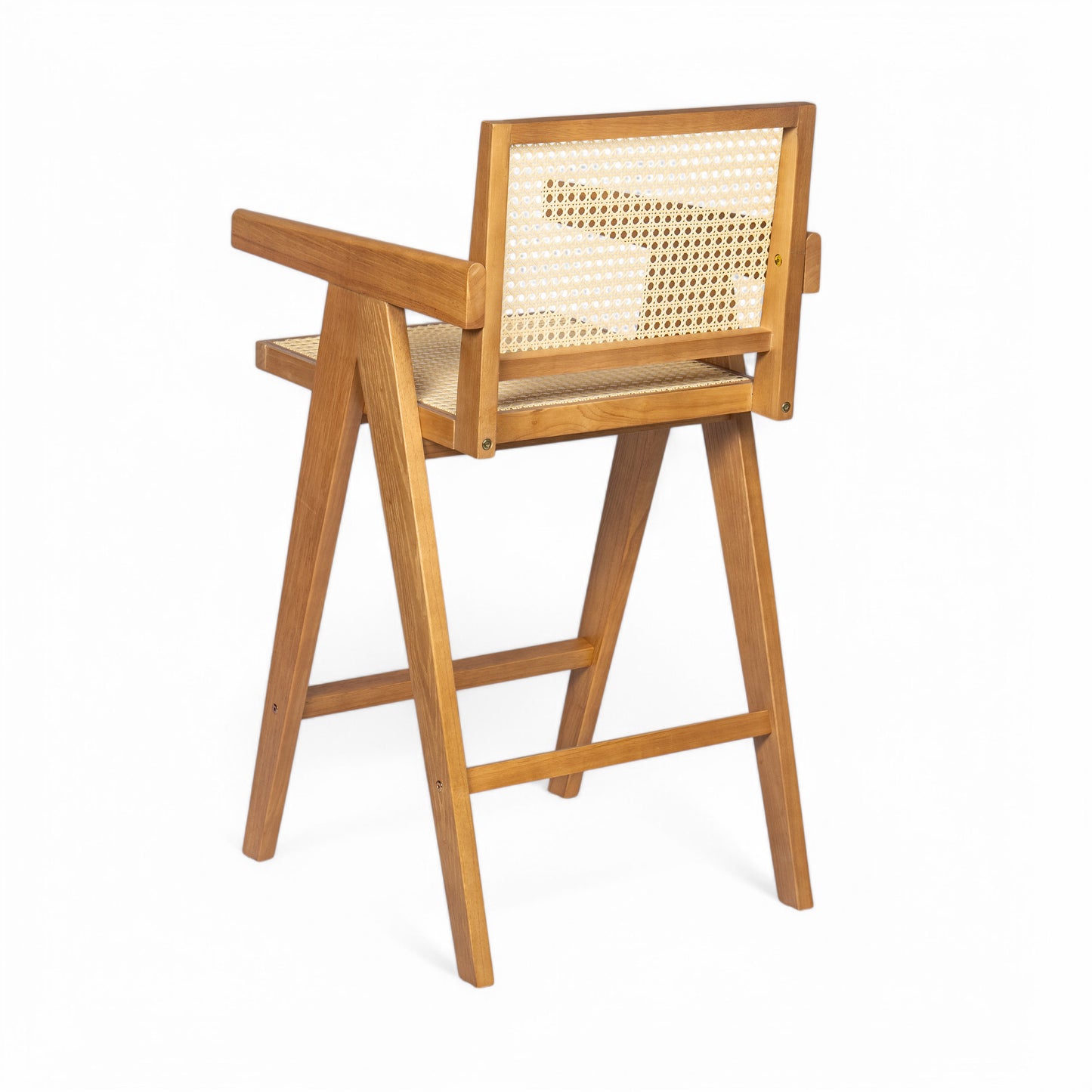 Lomiare Modern Minimalist Bar Stool with Cane Seat, Solid Wood Frame