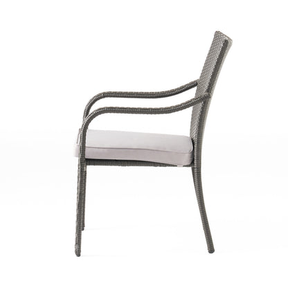 Perseer Outdoor PE Rattan Stacking Chair with Iron Frame and Cushions,Set of 4