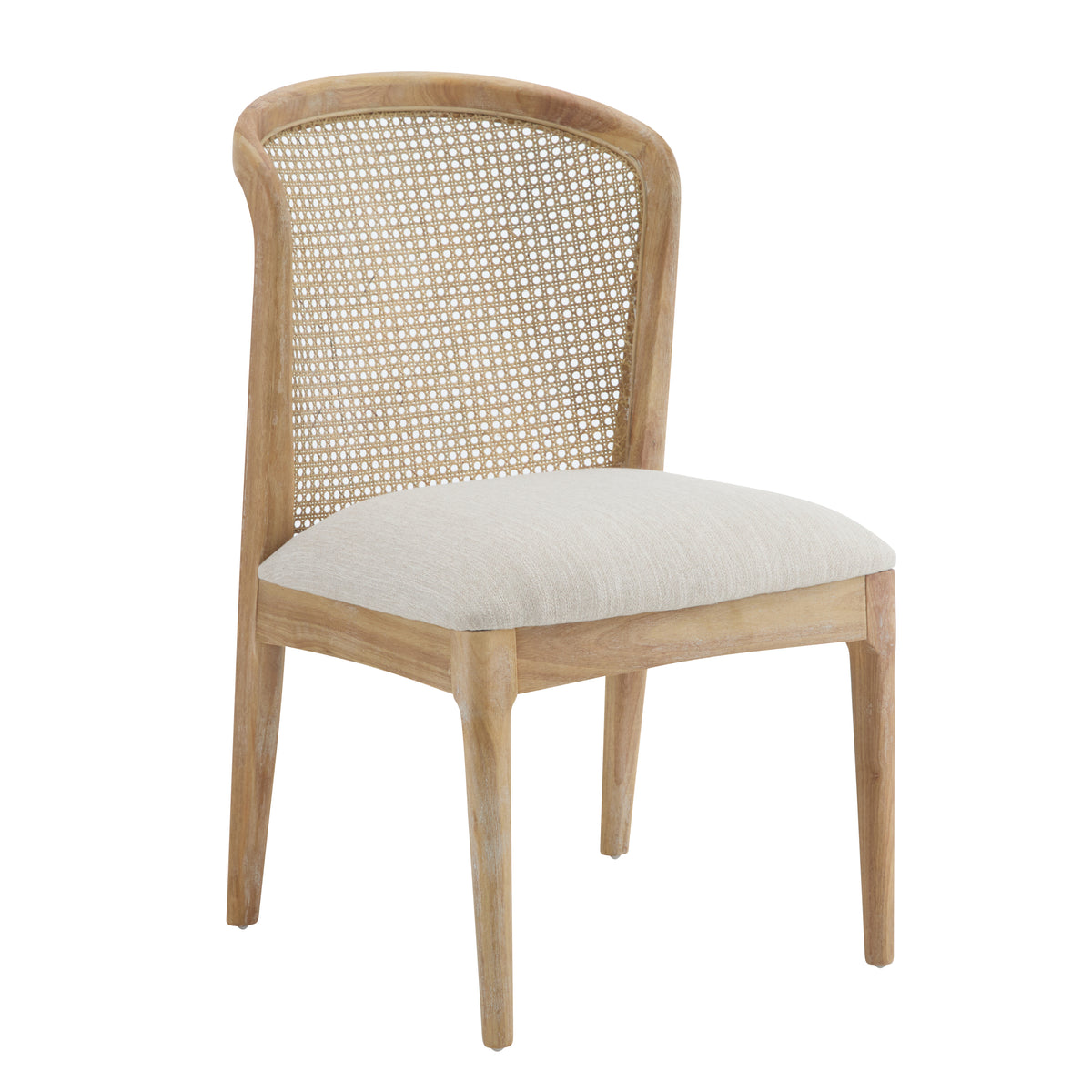 Diaphanous Lilia Dining Chairs Set of 2, Modern Dining Chair with Fabric Upholstery, Rubberwood Frame Kitchen Chairs with Cane Webbing, Extra Seat for Dining Room, Beige + Natural