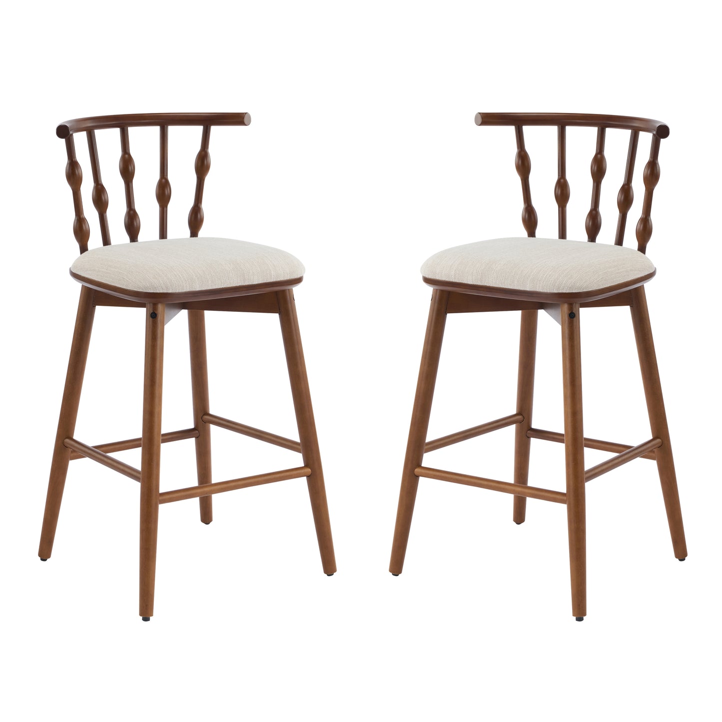 Dorio Indoor Wooden Barstool, Wood Finish With Beige Upholstery, Set of 2