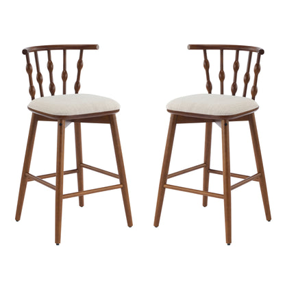 Dorio Indoor Wooden Barstool, Wood Finish With Beige Upholstery, Set of 2