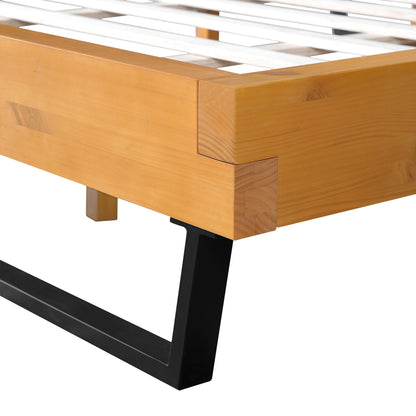 Dashiell Modern Solid Pine Bed Frame in Natural and Black,Making Serene Bedroom Retreat