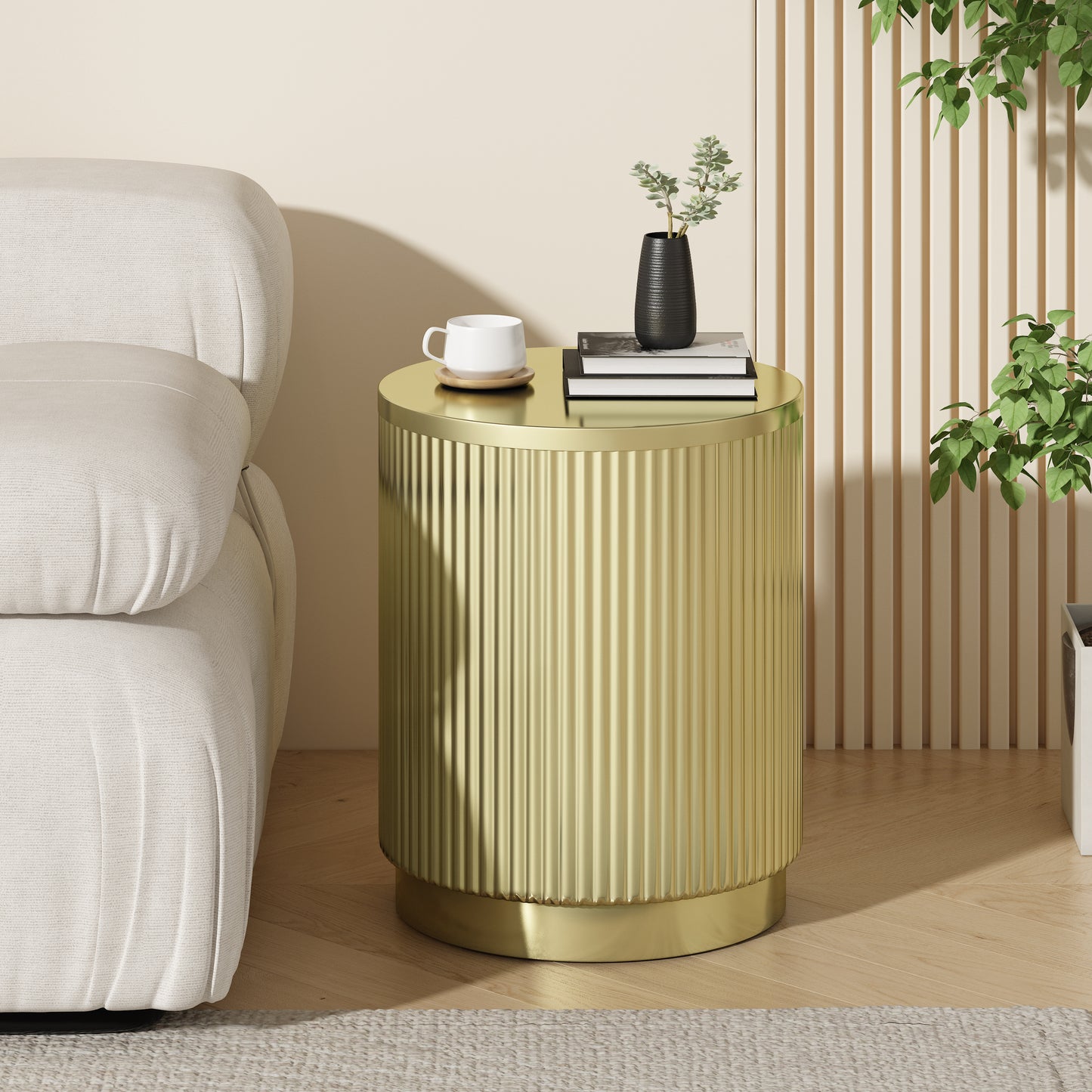 Oberon Golden Round Side Table With Vertical Stripes