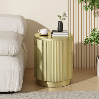 Oberon Golden Round Side Table With Vertical Stripes
