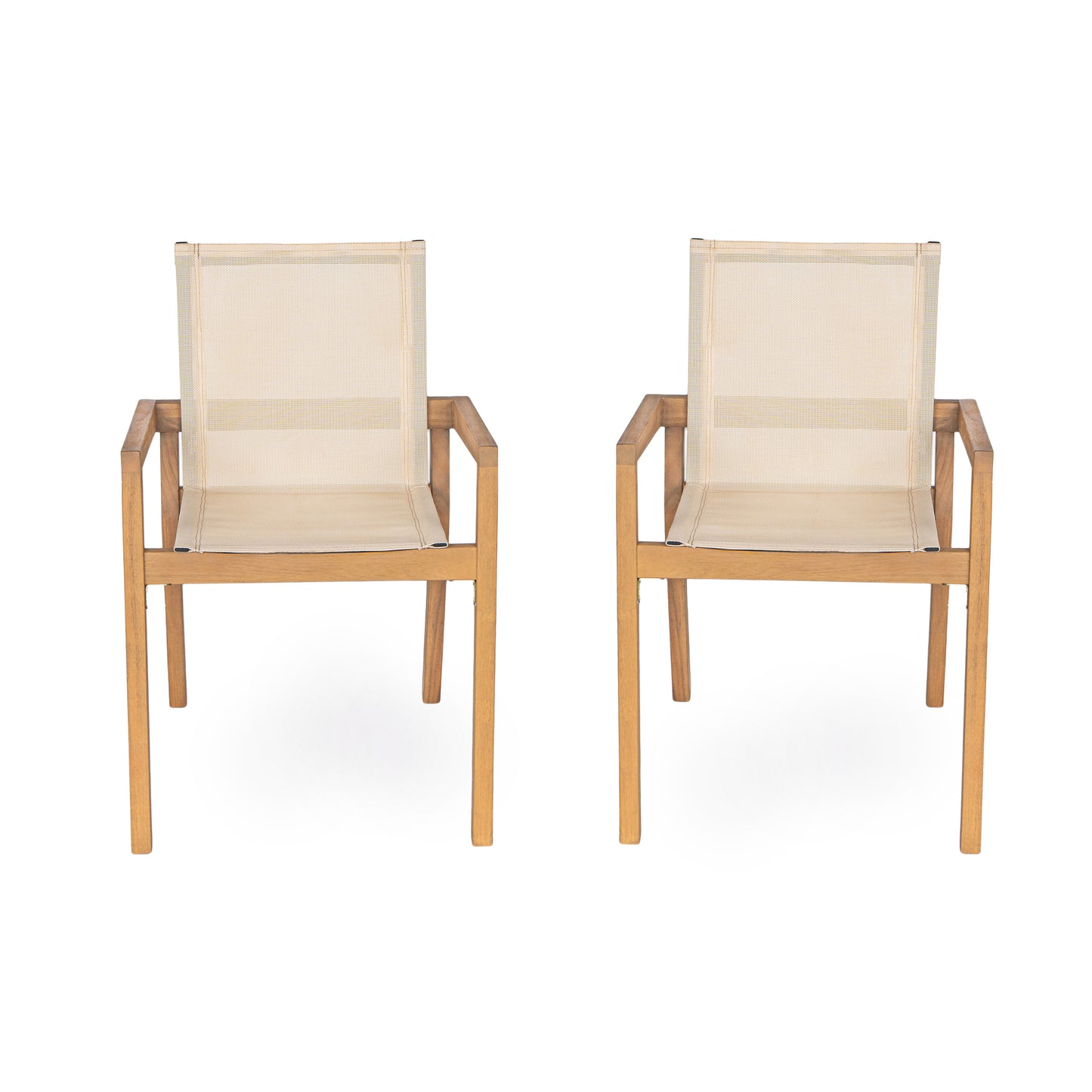 Jimmy Outdoor Acacia Wood and Mesh Dining Chairs (Set of 2)