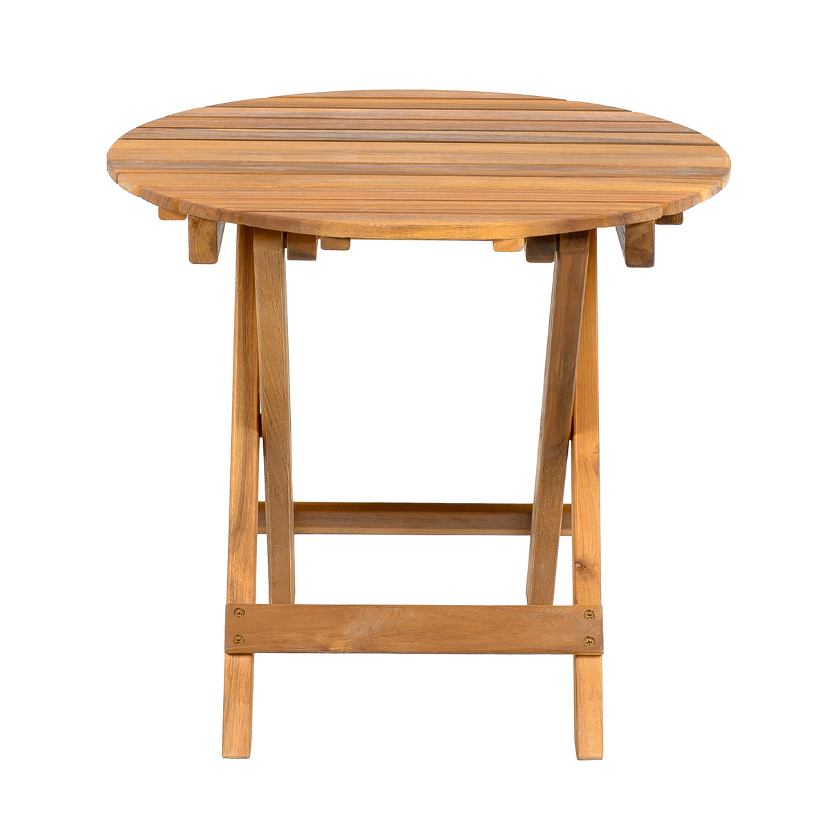 Aurl 17.75" W Outdoor Acacia Wood Side Table, Round End Table, Slats Panel Design, Foldable and Adjustable Small Coffee Desk, Sofa Side Desk, No Assembly Needed, 175lbs Teak